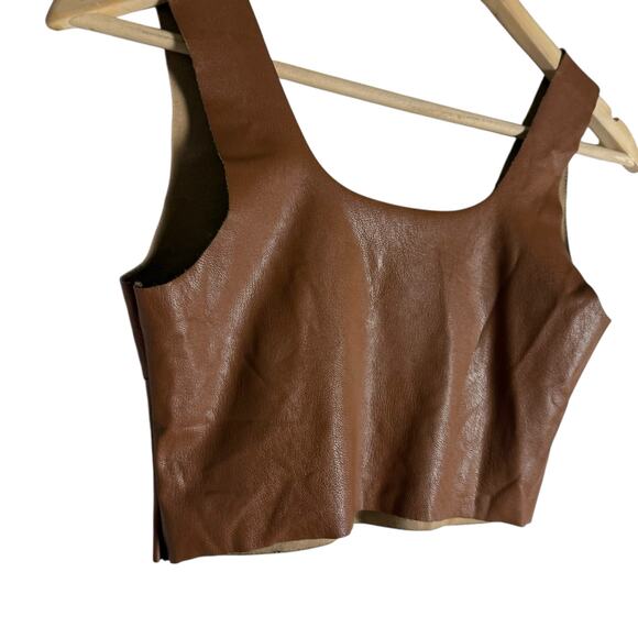 Commando Brown Square Neck Faux Leather Sleeveless Cropped Tank Top Size Medium - Picture 5 of 7